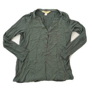 Roebuck & Co. Blouse Women's M Green Long Sleeve V Neck Top Reg Fit Size M